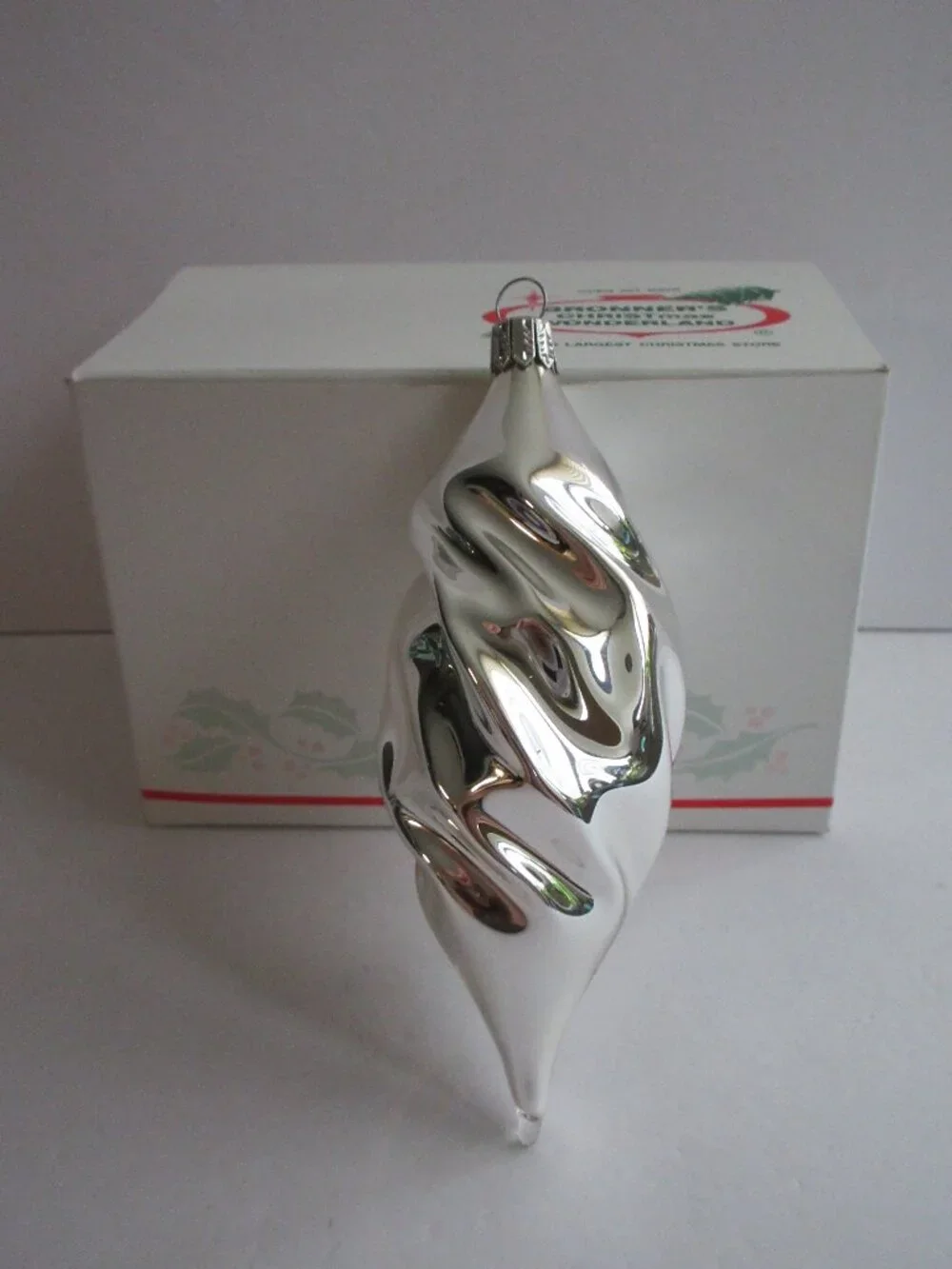 Bronner's Silver Fluted Swirl Teardrop Blown Glass Christmas Ornament 5.5